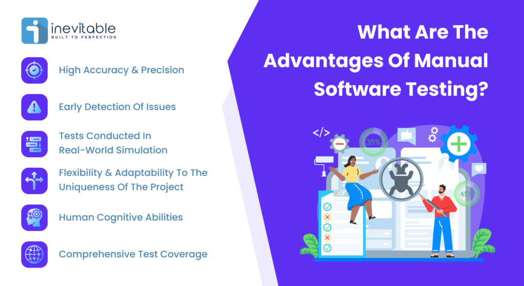 Illustration image with written texts listed the Advantages of Manual Software Testing